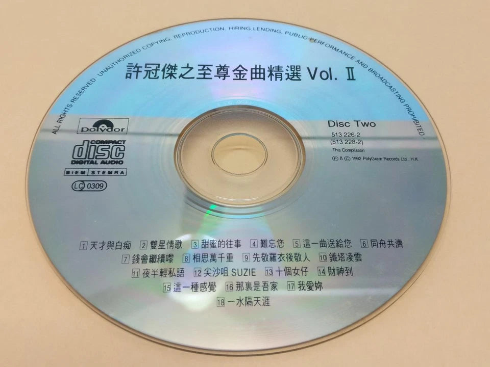 CH888 Hong Kong Sam Hui 许冠杰 至尊金曲精选 Vol.2 1992 Singapore Chinese CD x2 ZN224