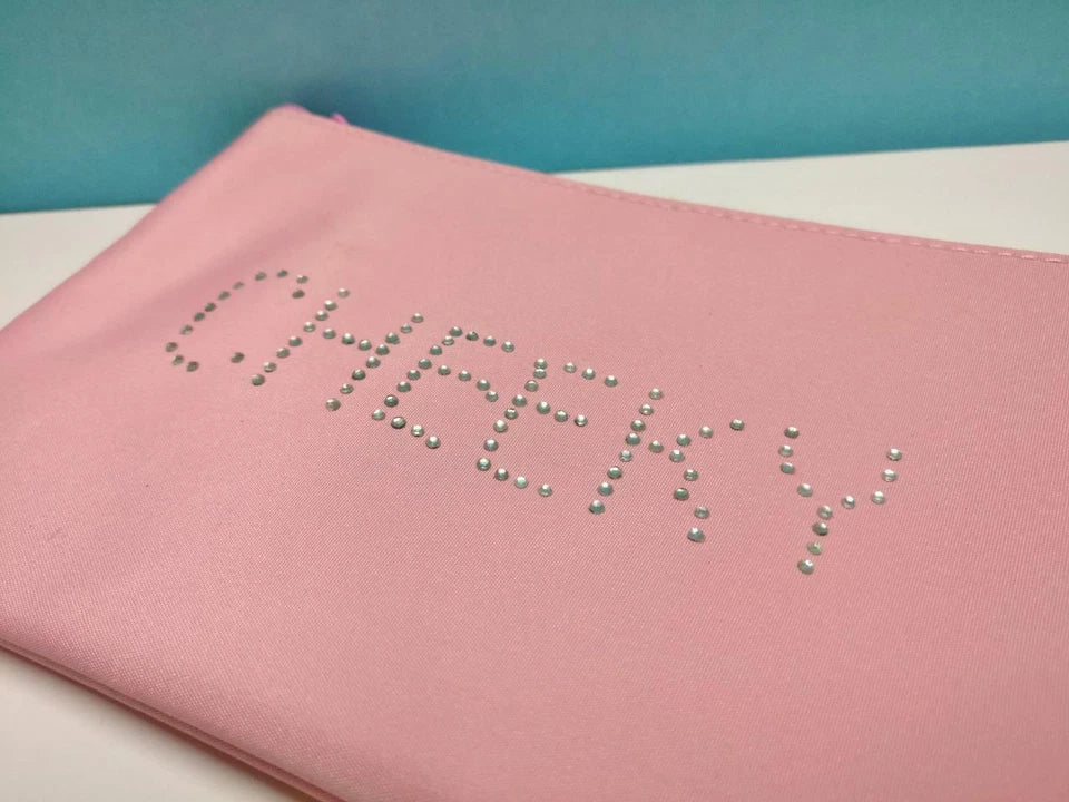 CH888 Pink CHEEKY Glitter Wordings On Ladies Unique Cosmetic Pouch With Mirror (G016)