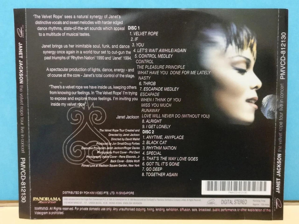 CH888 Janet Jackson The Velvet Rope Tour 1998 Rare Singapore English Video CD VCD x2 ZN316