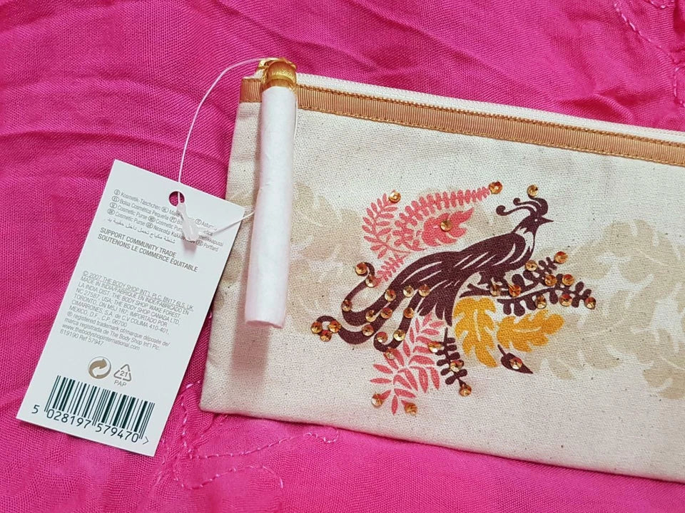 CH888 Unused The Body Shop Peacock Tassel Cosmetic Pencil Pen Case Pouch W/Tag (G022)