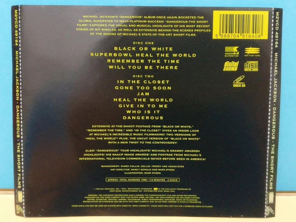 CH888 Michael Jackson MJ Dangerous 1993 Rare Asia Gold Video CD English VCD x2 ZN312