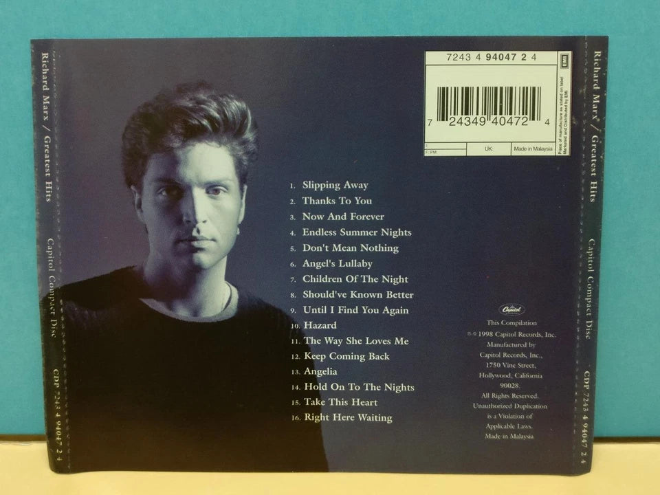 CH888 Richard Marx Greatest Hits 1998 Rare Malaysia English CD ZN242