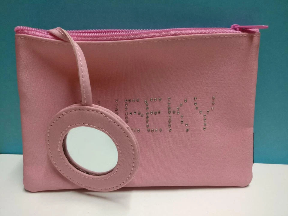 CH888 Pink CHEEKY Glitter Wordings On Ladies Unique Cosmetic Pouch With Mirror (G016)