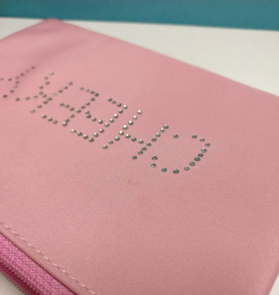 CH888 Pink CHEEKY Glitter Wordings On Ladies Unique Cosmetic Pouch With Mirror (G016)