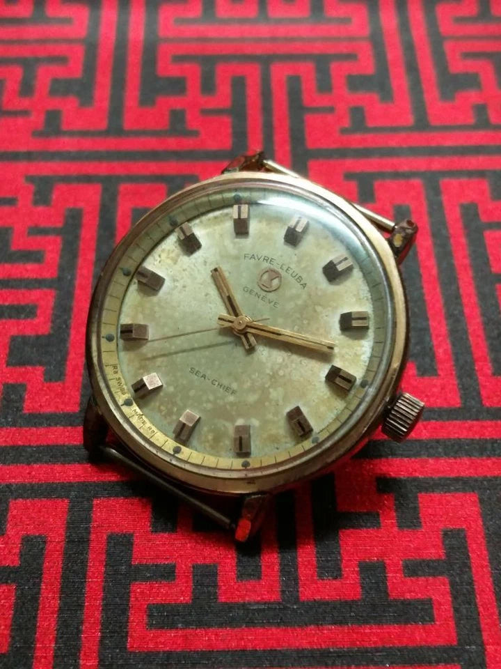 CH888 Vintage Gold Plated Men Favre Leuba Sea Chief Manual Winding Watch Head (TP360)