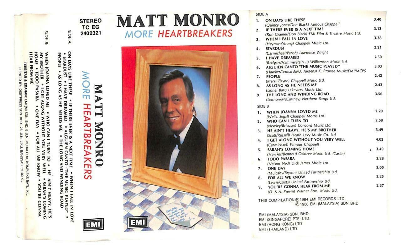 Rare Matt Monro More Heartbreakers Stardust EMI Malaysia English Cassette CT884