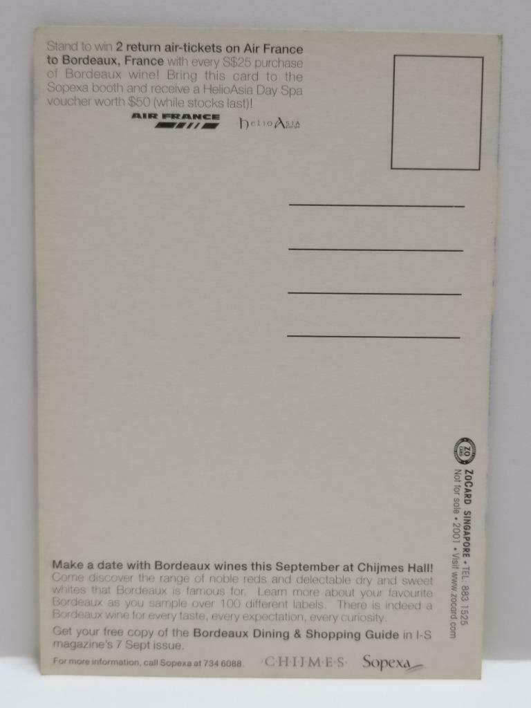 LUCKYPIGEON888 Bordeaux Wine Festival Drawing 2001 Singapore Postcard (E0284)