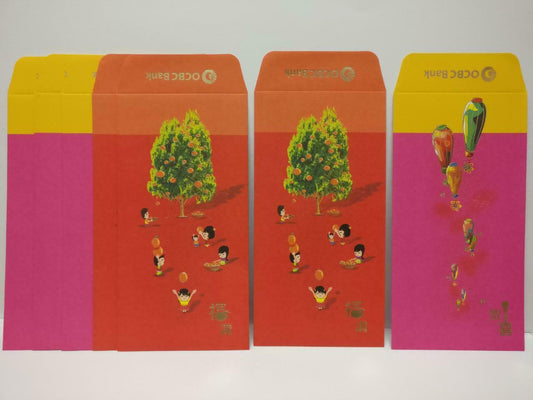 OCBC  Chinese New Year Oranges Red Packet Money Paper Envelope x Lot of 7 P1045