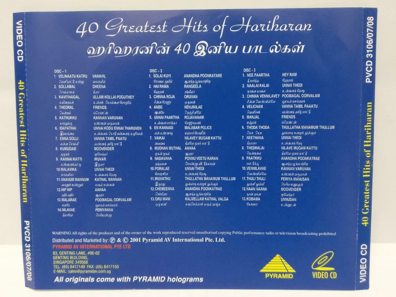 India Bollywood 40 Greatest Hits Of Hariharan Singapore 3x VCD Video CD CD760