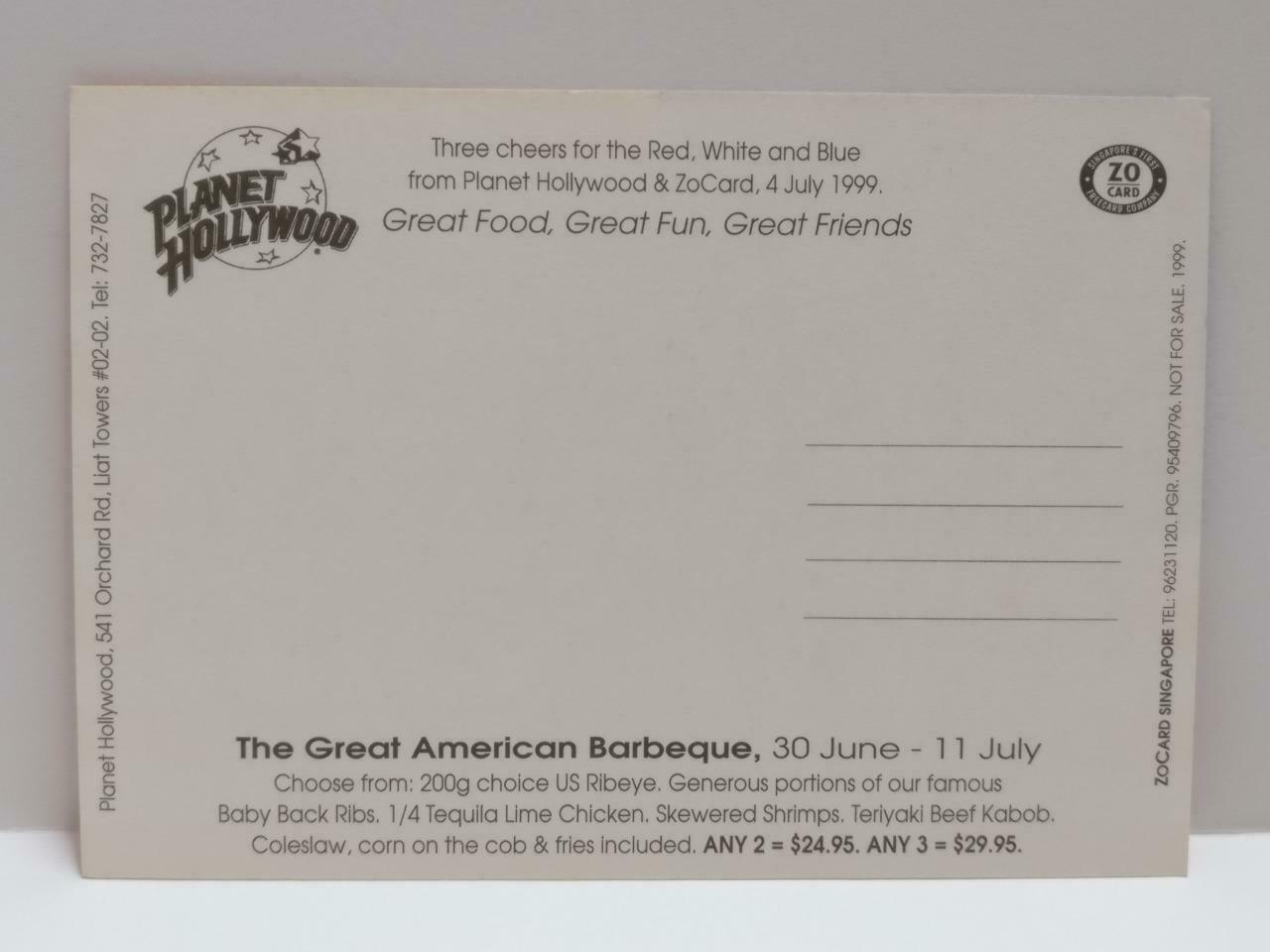 LUCKYPIGEON888 Planet Hollywood America Flag 1999 Singapore Ad Postcard (E0276)
