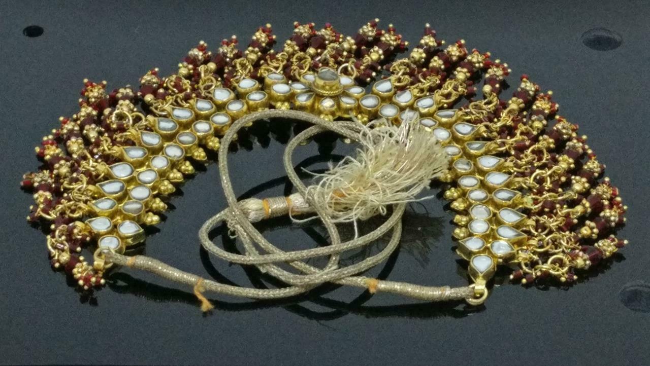 CJ888 Vintage Red Rhinestones Bead Gold Tone Retro Art Estate Necklace F/S J616