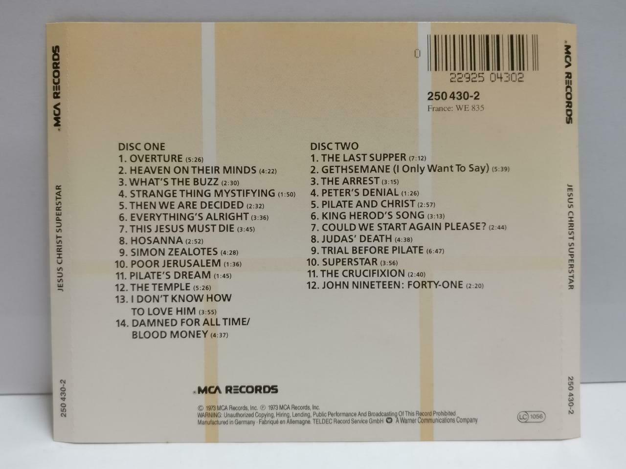 Jesus Christ Superstar Movie OST 1973 Rare Germany English 2x CD (CDS257)