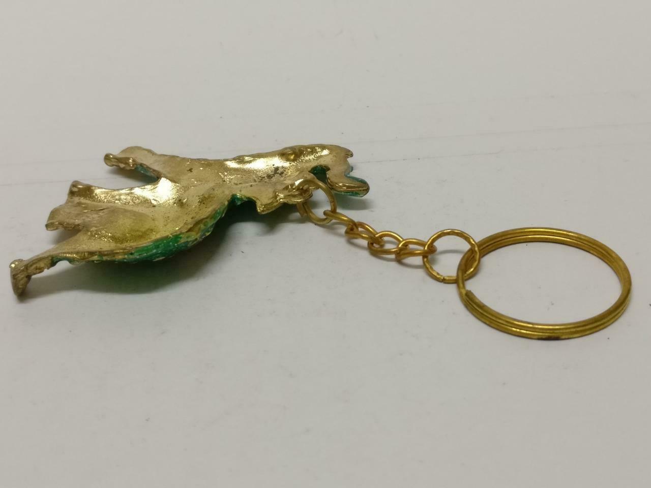 LP888 Rare Vintage Thailand Elephant Green Gold Tone Metal Keychain Souvenir (B708)
