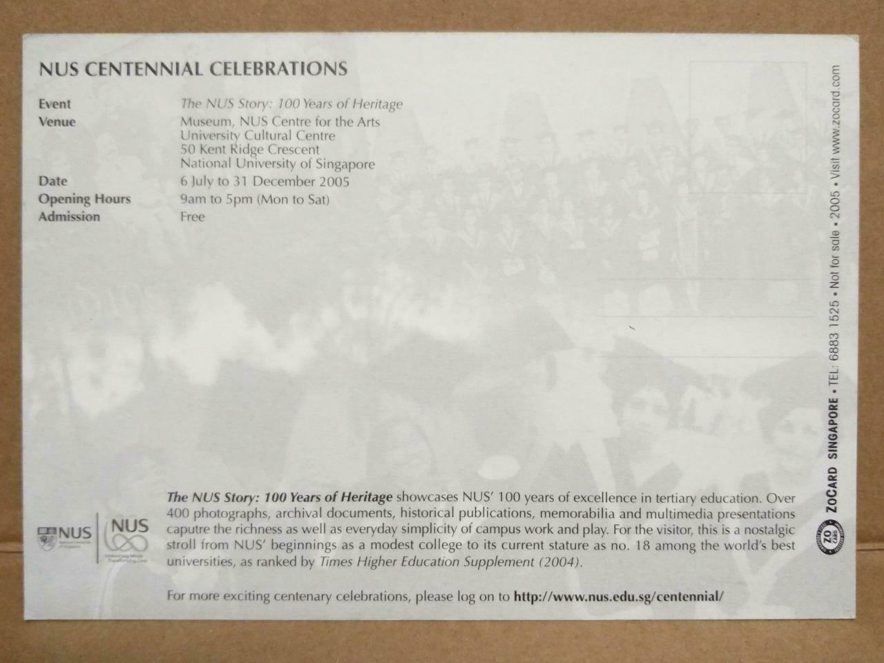 LUCKYPIGEON NUS Centennial Celebrations 100 Years Singapore Postcard (C2087)