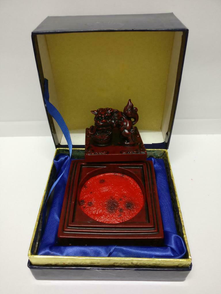 Rare SIA Singapore Airlines Traditional Lion Statue Stamp Ink Pad w/ Box (A2119)