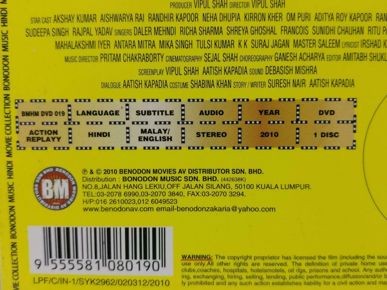 Bollywood Movie Action Replayy Akshay Kumar Malaysia DVD Engltsh Sub (DVD112)