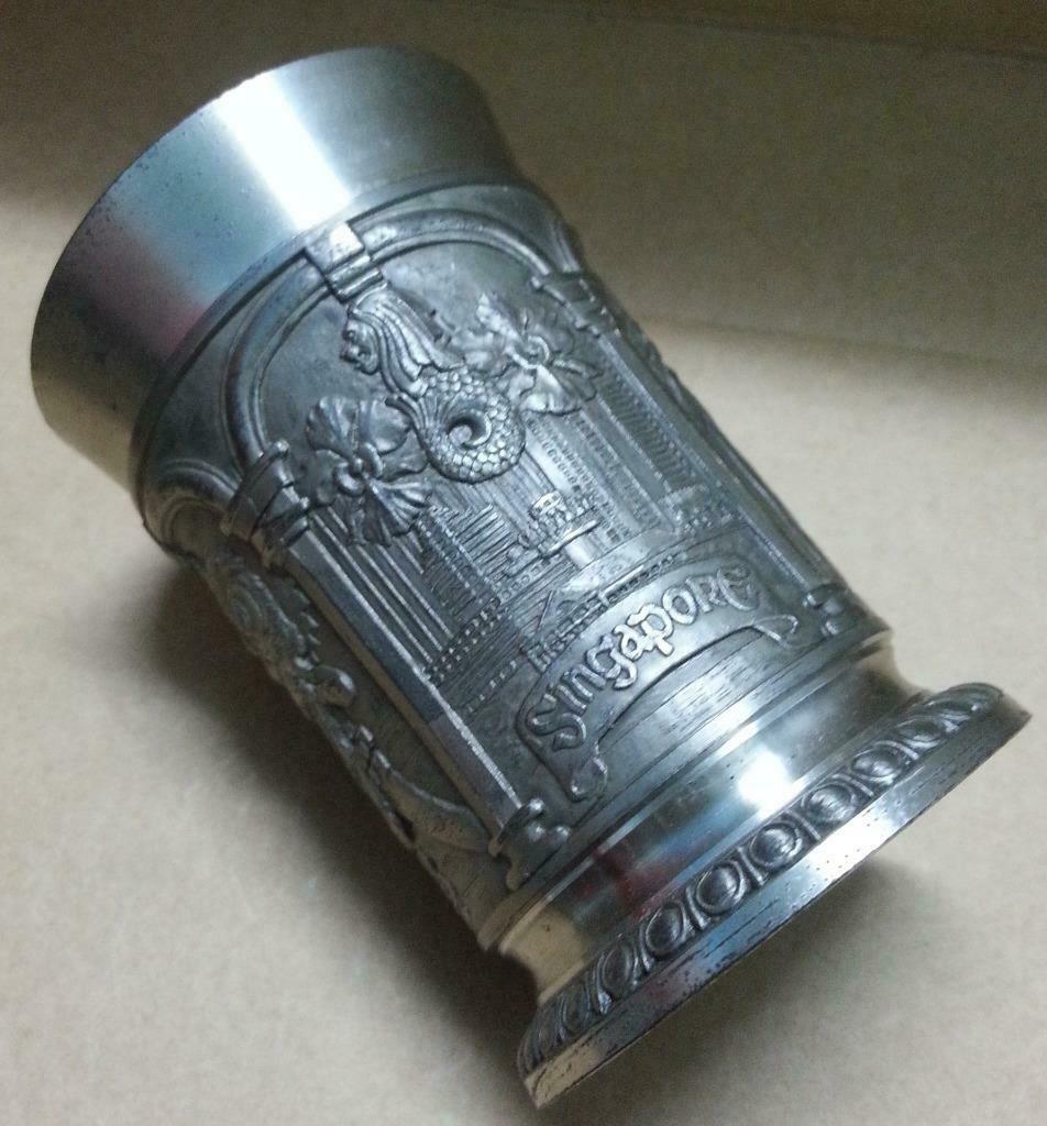 Rare Singapore Tumasek Pewter Merlion Raffles Lion Dance Cup Mug (A1240)