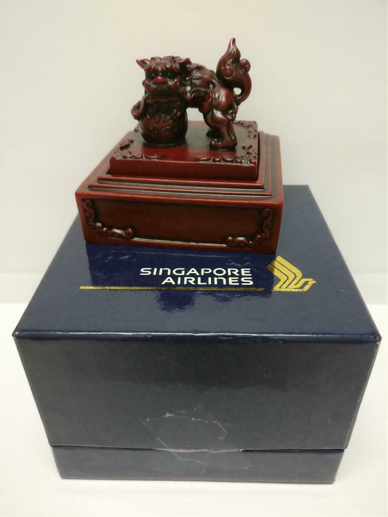 Rare SIA Singapore Airlines Traditional Lion Statue Stamp Ink Pad w/ Box (A2119)