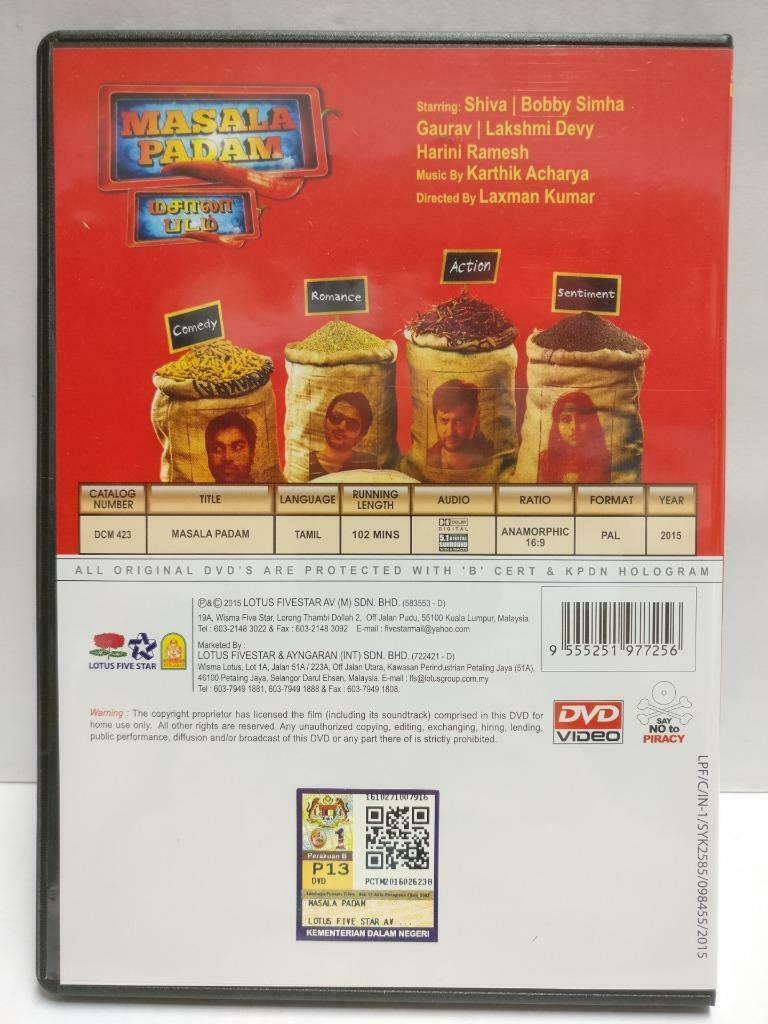 India Bollywood Tamil Movie Masala Padam Shiva Bobby Simha Malaysia DVD CD1038