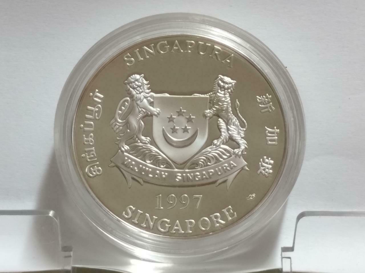 Singapore $10 Ox 1997 Proof 2 OZ Silver Coin With Box & Cert (C047b)