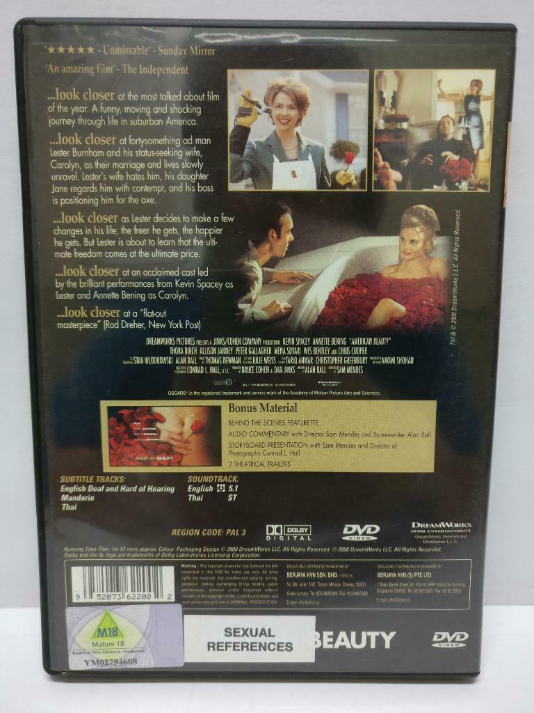 Movie American Beauty Kevin Spacey 2000 Singapore DVD Chinese Sub R3 (DVD015)