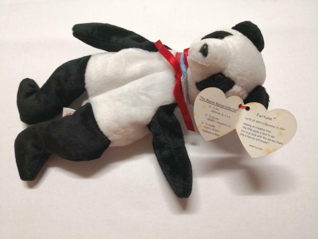 Vintage Ty Beanie Babies Fortune Panda Bear 8" 1997 KR Plush Soft Toy (PTY117)