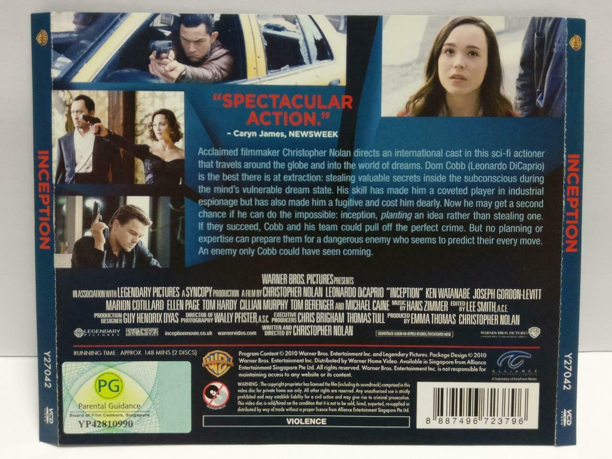 Movie Inception Leonardo Dicaprio 2010 Rare Singapore Video CD 2x VCD OOP CDS352