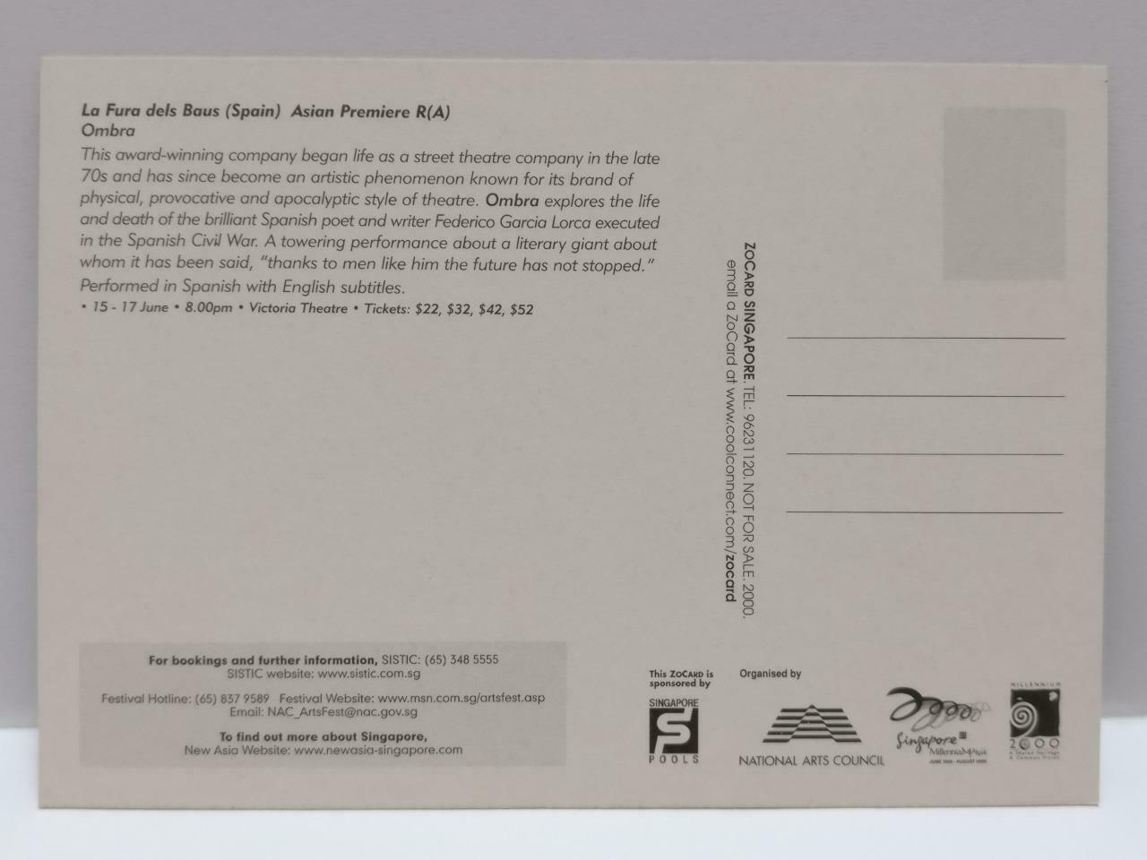 LUCKYPIGEON888 Singapore Arts Festival Ombra Poet 2000 Ad Postcard (E0173)