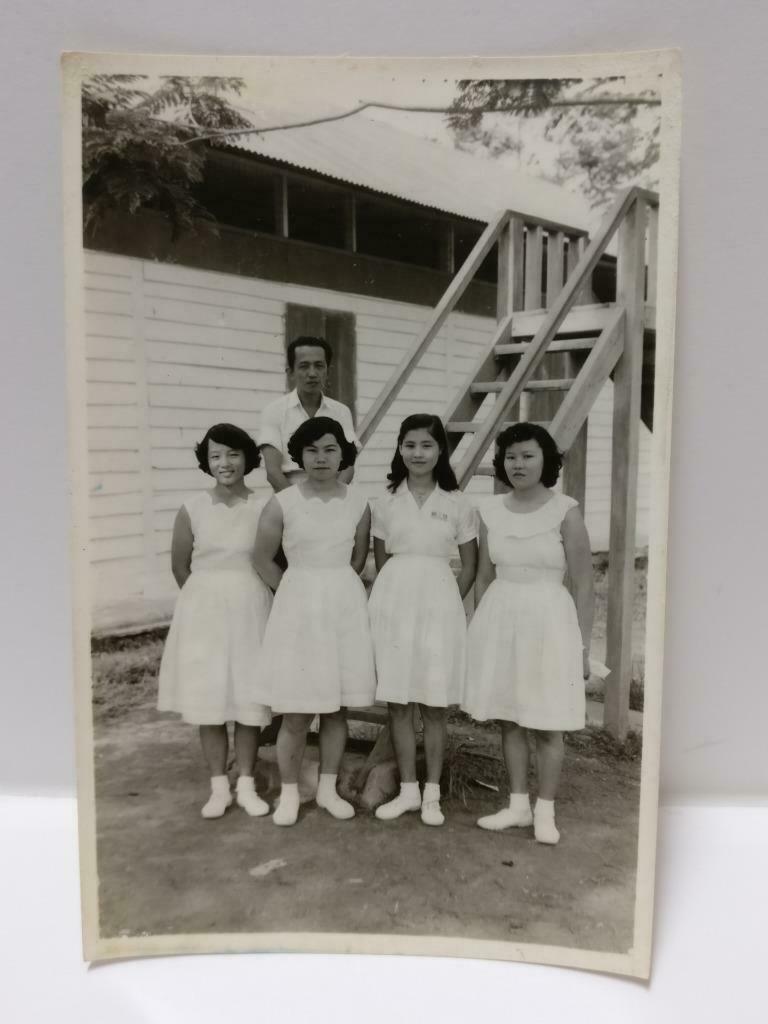1958 Vtg Asian Chinese Girls Students And Teacher Group Portrait B&W Photo P315