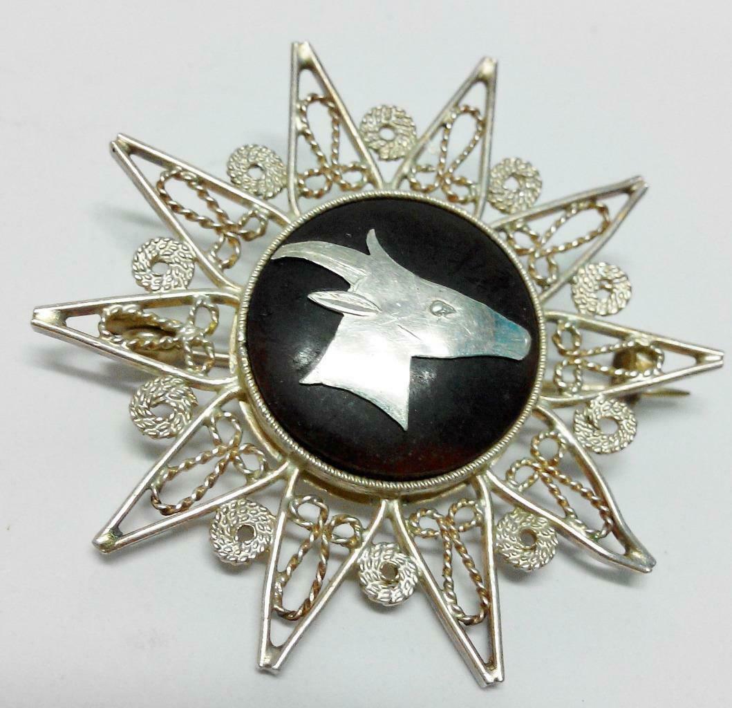 Rare Vintage Unique Malay Silver Goat Star Pin Badge Accessory F/S (B343)