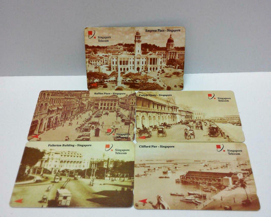 Used Vintage Singapore Phone Cards x5 Singapore Old Building Scenery Street A418