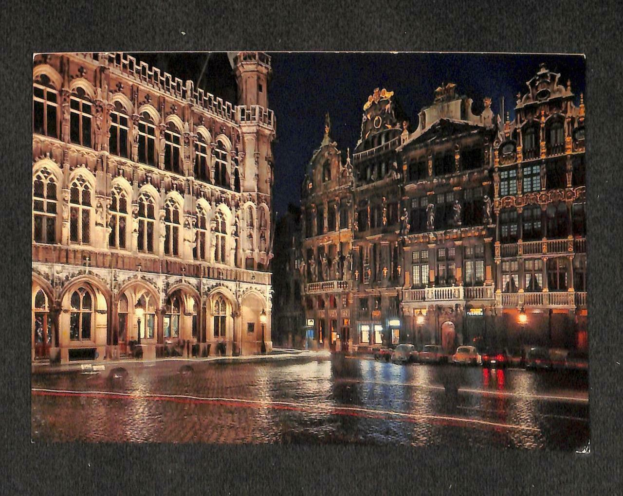 LUCKYPIGEON Brussels Market Place by Night Landscape Photo Postcard (C1781)