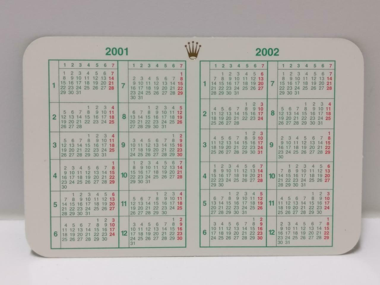 Vintage Rolex 2001- 2002 Calendar Card F/S (A2413a)