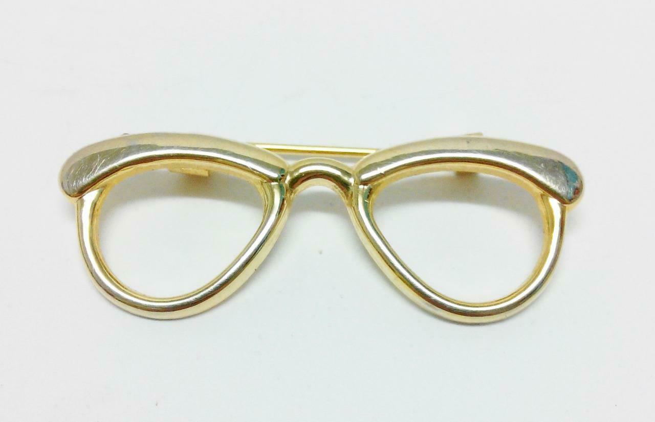Vintage Mini Spectacle Frame Eyeglasses Megane Gold Tone Pin Badge F/S (B344)