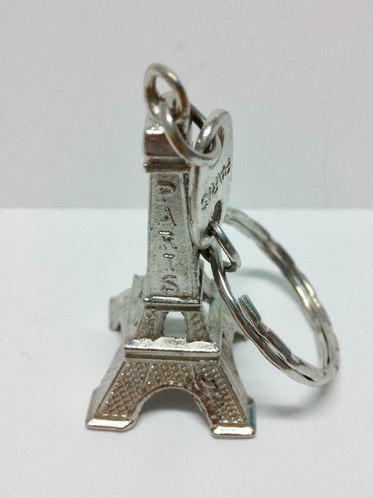 Vintage Paris Eiffel Tower Silver Plated Keychain Key Chain Keyring (B352)