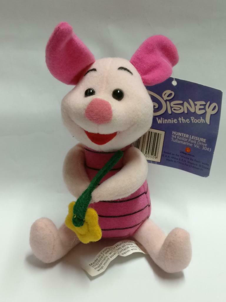 Disney Winne The Pooh Pink Piglet With Flower Tag 6" Plush Soft Toy F/S (PTY145)