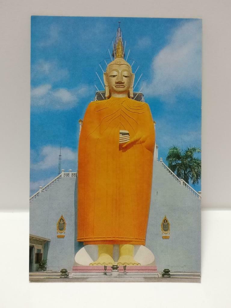 Vintage Thailand Bangkok Standing Buddha At Wat In-Tarnviharn Postcard (P704)