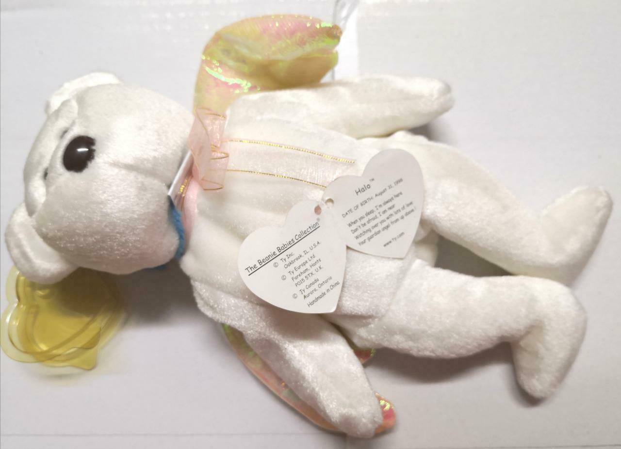 Vintage Ty Beanie Babies Halo White Angel Bear 1998 KR Plush Soft Toy (PTY114)
