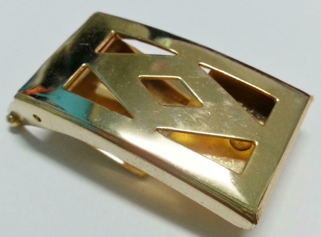 Rare Vintage Retro Stainless Steel Gold Plated Belt Buckle (B410)