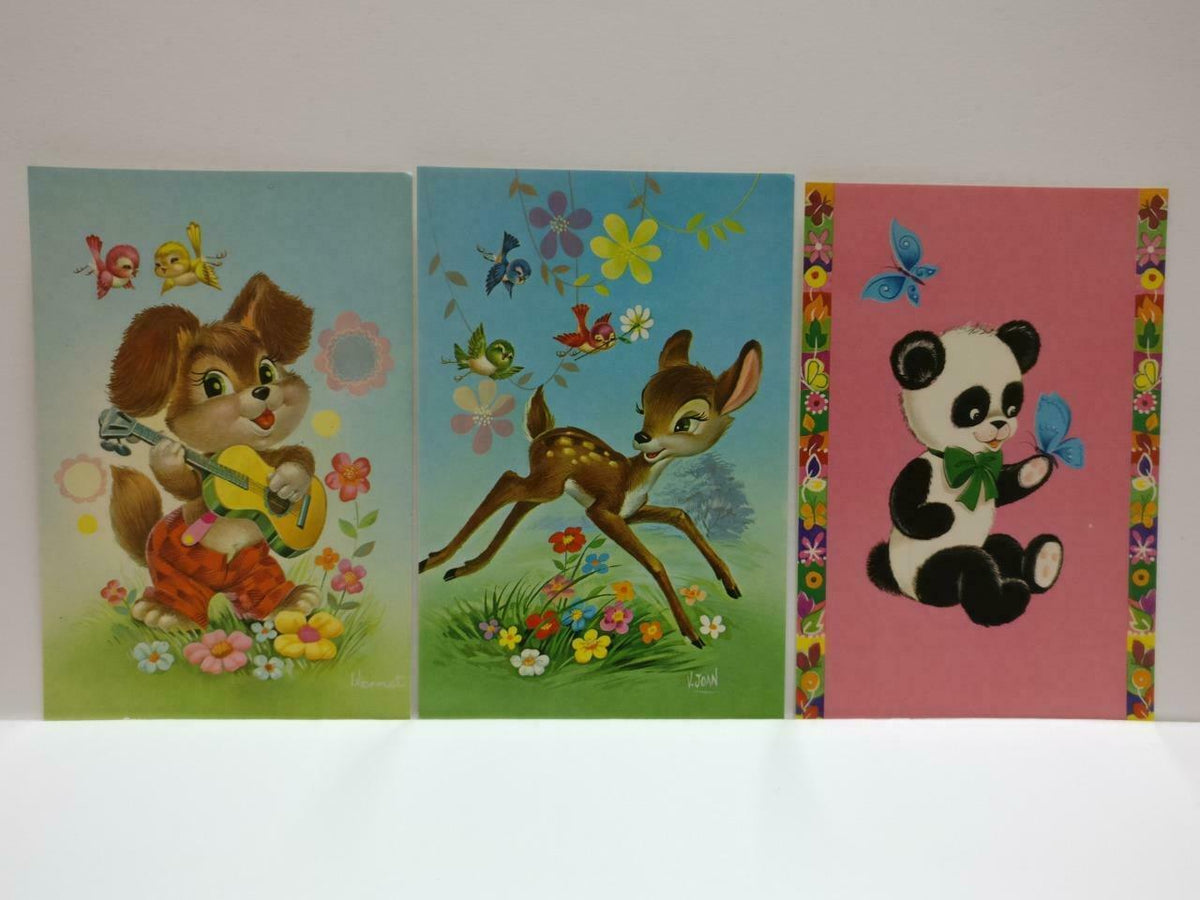LUCKYPIGEON888 Cute Dogs Cartoon Panda Bear Deer Art Postcard Lot Of 5 (E0487)