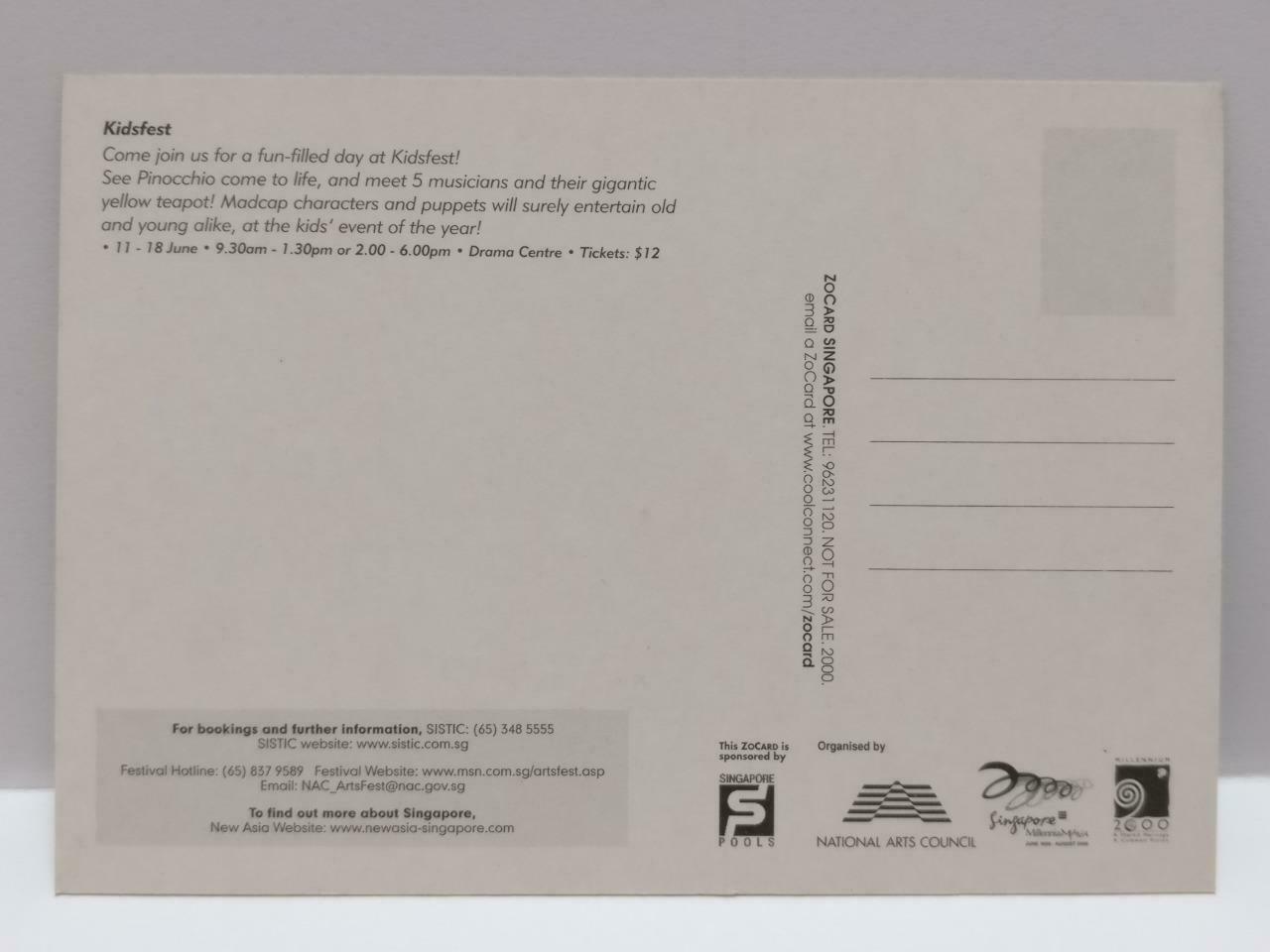 LUCKYPIGEON888 Singapore Arts Festival Pinocchio Puppet 2000 Ad Postcard (E0174)