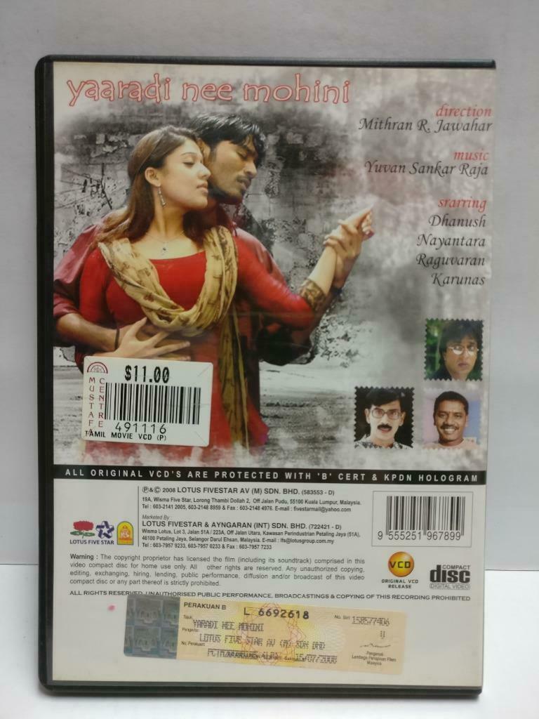 India Bollywood Tamil Movie Yaaradi Nee Mohini Dhanush Malaysia 3x VCD CD1011