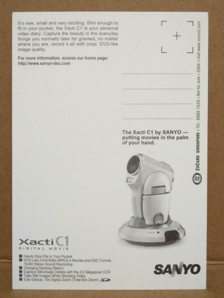 LUCKYPIGEON SANYO Xacti C1 Digital Movie ZoCard Singapore Ad Postcard (C2072)