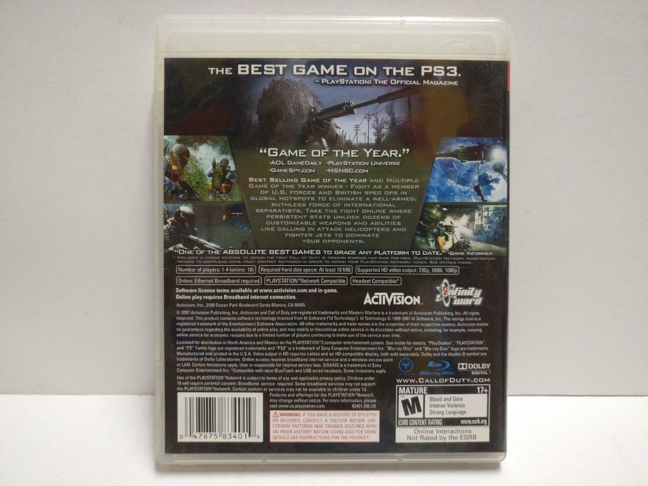 Sony PlayStation 3 PS3 Call Of Duty 4 Modern Warfare 2007 Game Disc (GA377)
