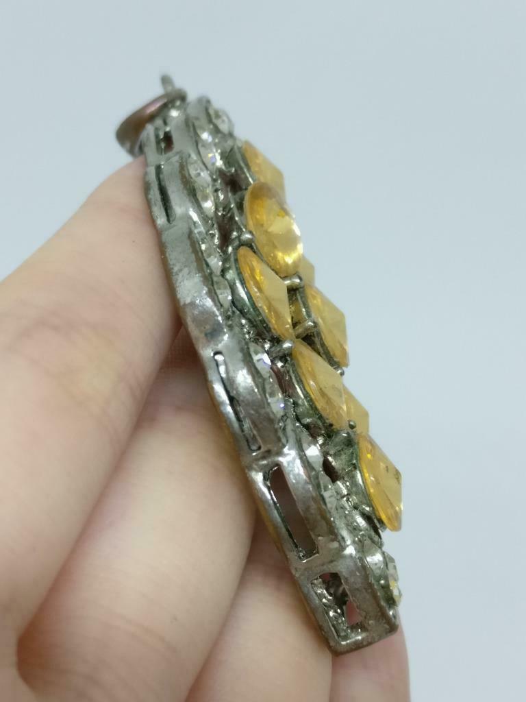 CJ888 Vintage Diamante Yellow Rhinestone Bling Silver Tone Pendant F/S (J865)