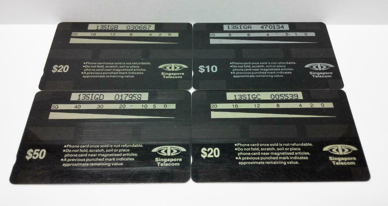 Used Vintage Singapore Phone Cards x4 Chinese New Year Dragon Lion Dance (A436)