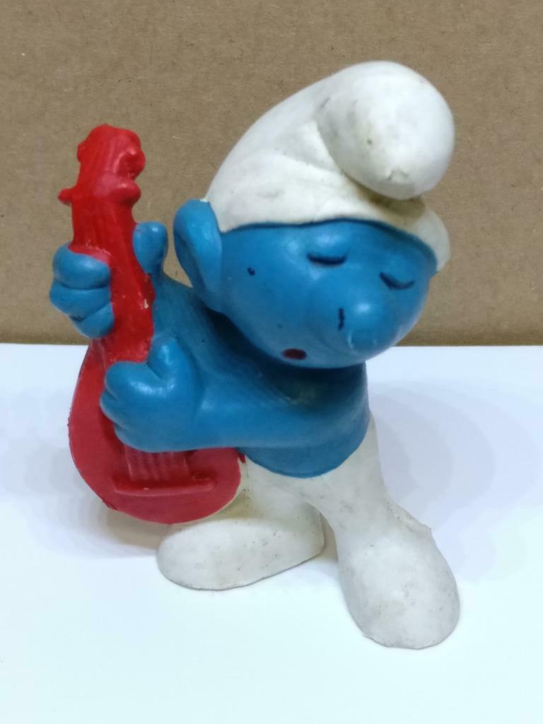 Vintage The Smurfs Musical Instrument Figurine 1969 Peyo Hong Kong x 01(A1773)