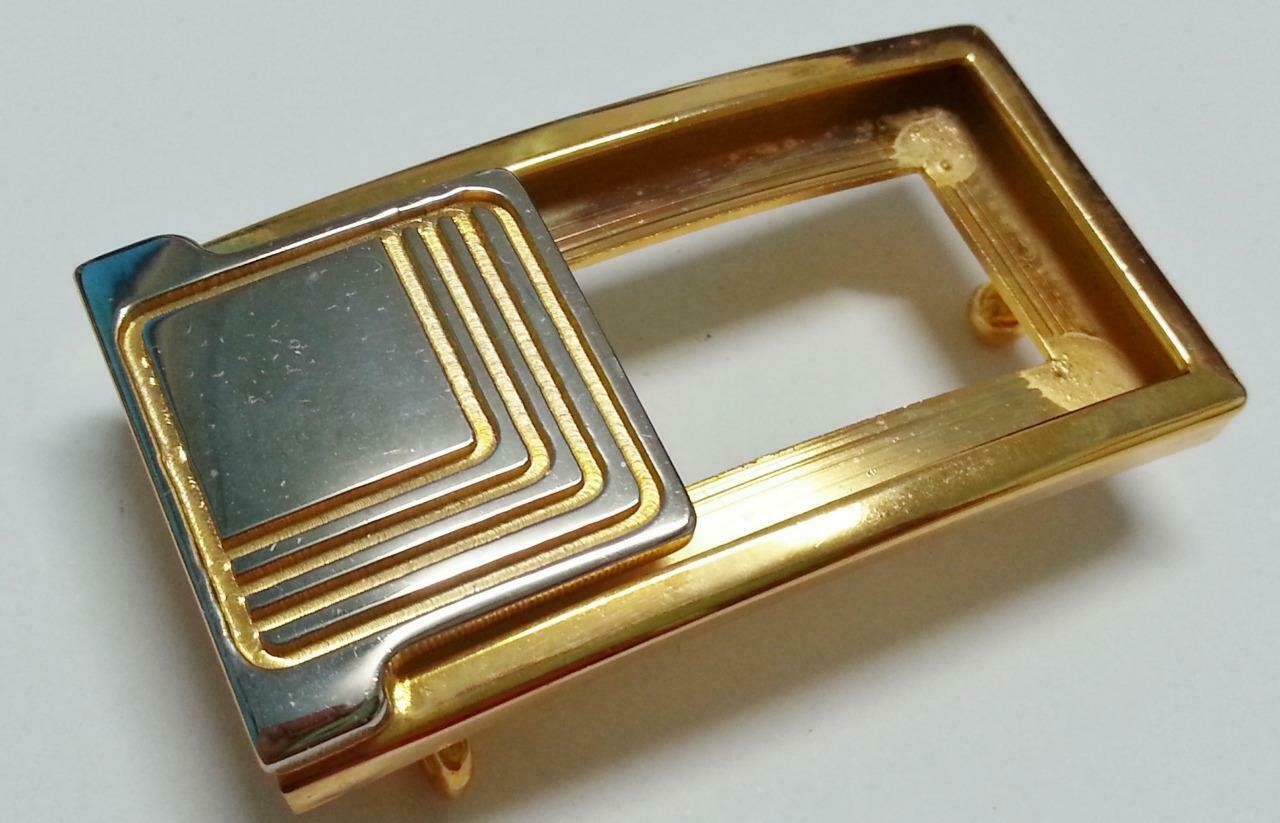 Rare Vintage Retro Stainless Steel Gold Plated Belt Buckle (B418)