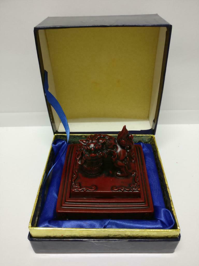 Rare SIA Singapore Airlines Traditional Lion Statue Stamp Ink Pad w/ Box (A2119)