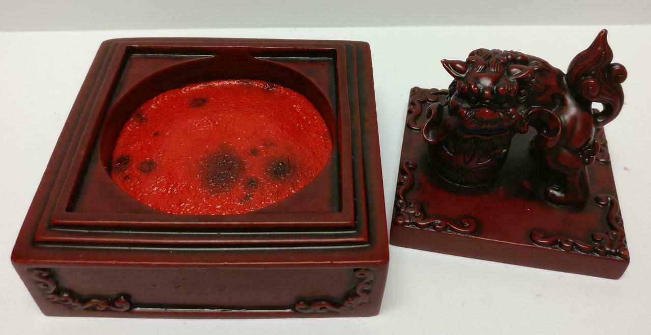 Rare SIA Singapore Airlines Traditional Lion Statue Stamp Ink Pad w/ Box (A2119)